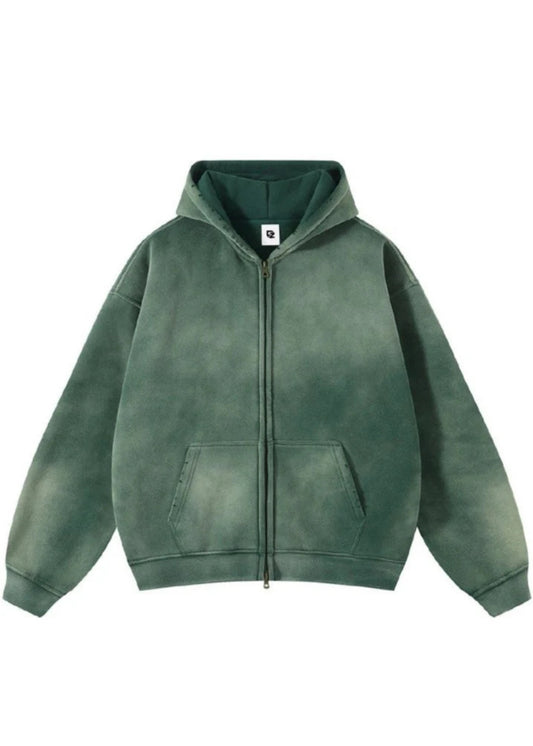 GREEN 360GSM LOOSE FIT WASHED HOODIE