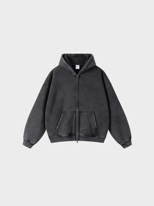 BLACK 360GSM LOOSE FIT WASHED HOODIE